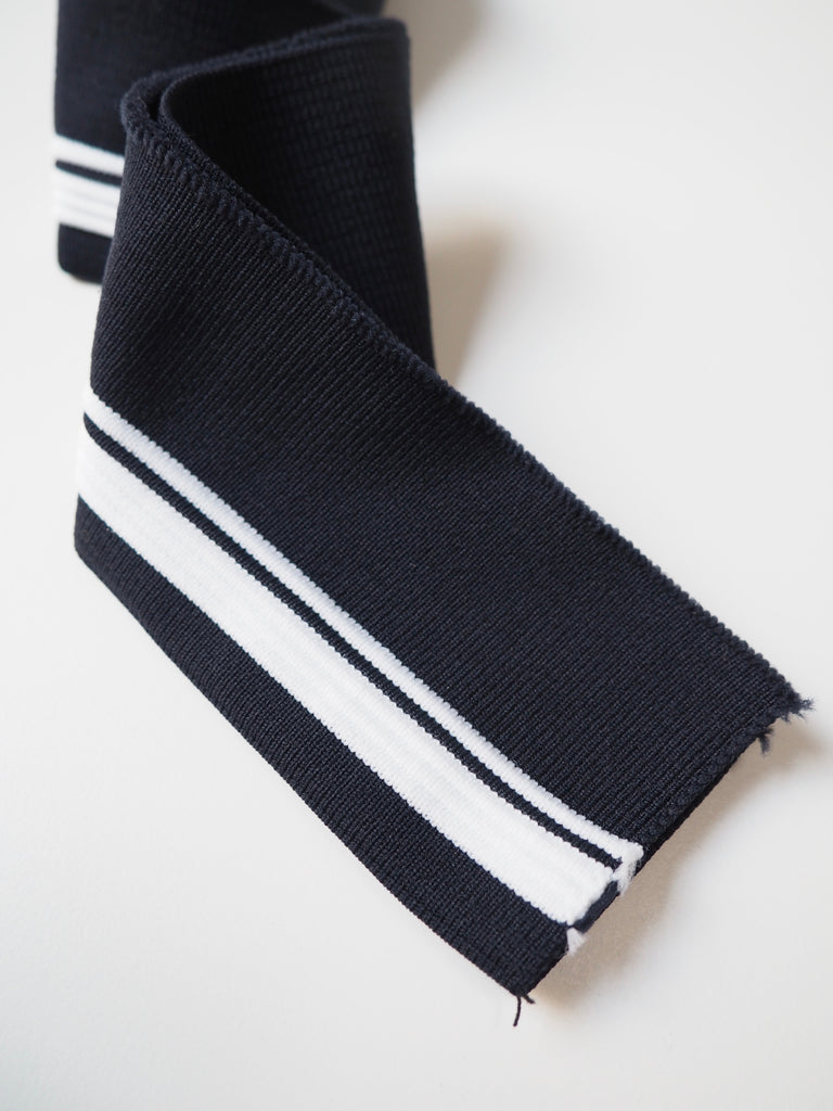 Navy and White Stripe Double Ribbed Cuff 7cm