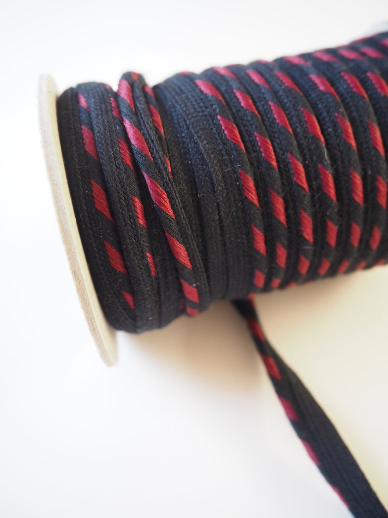 Wine Red and Black Stripe Woven Piping 12mm