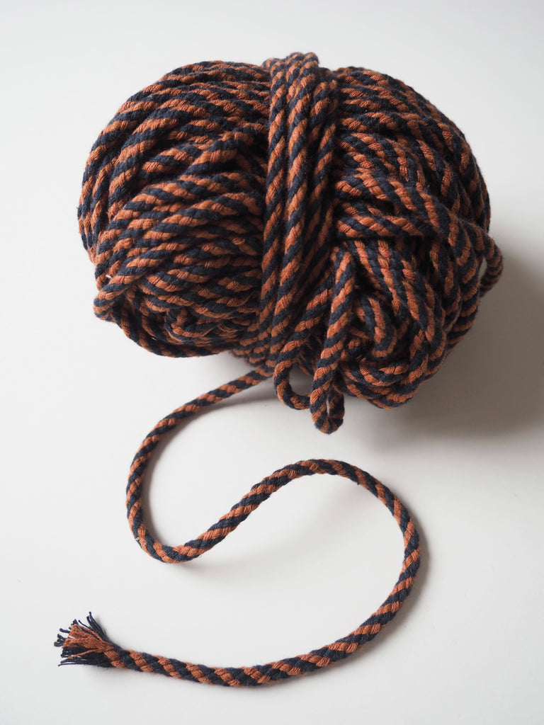 Terracotta and Black Cotton Braided Cord 6mm