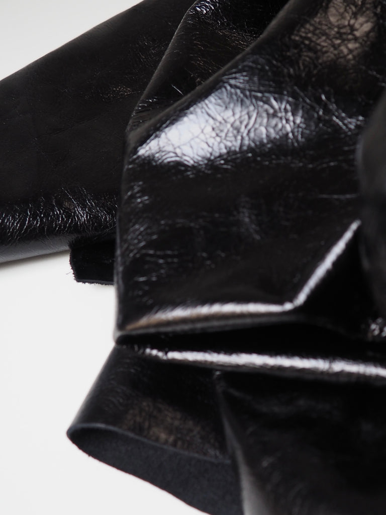 Distressed Black Patent Cowhide Leather