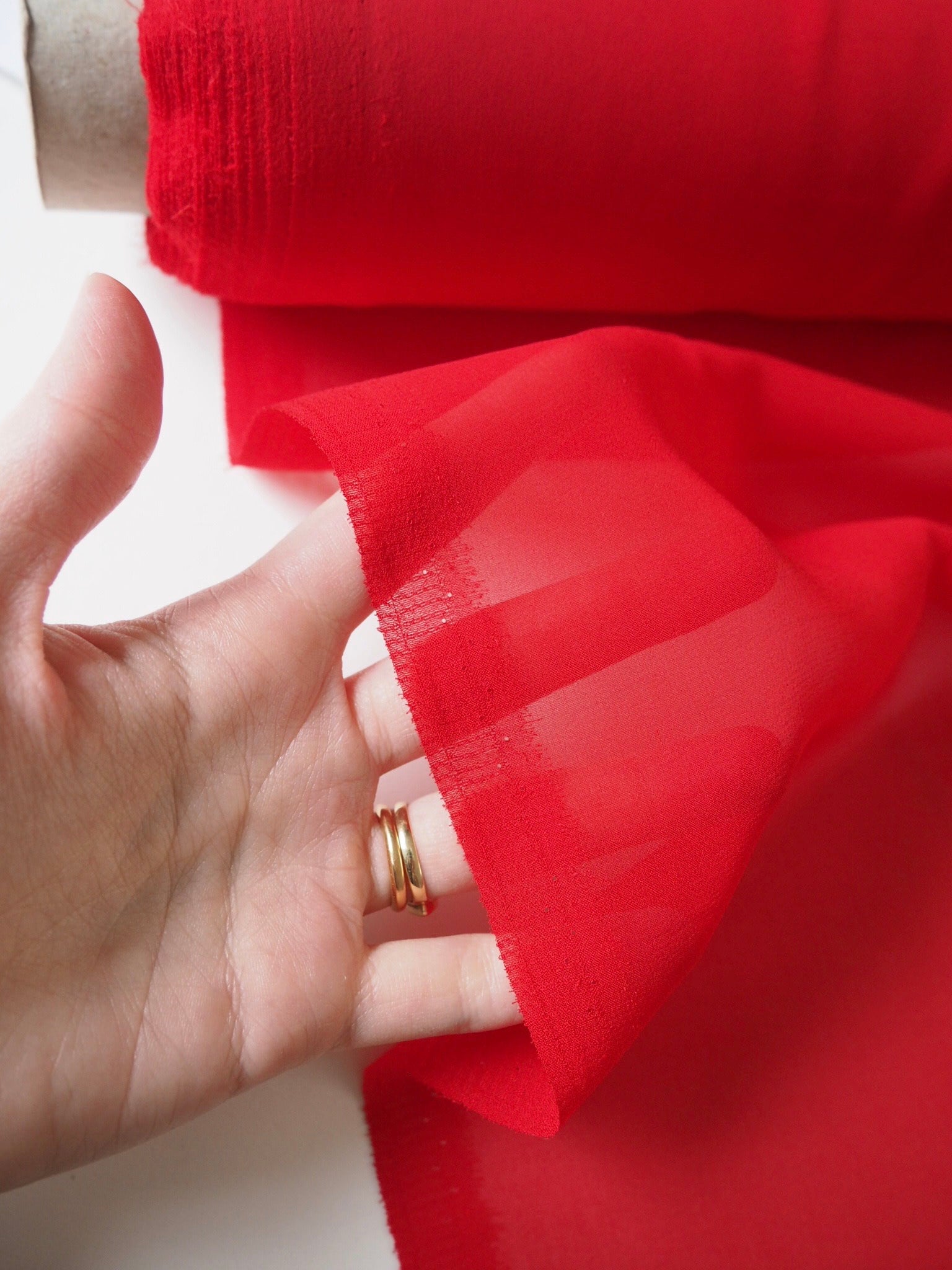 Tomato Red Sequin & Beads on Silk Chiffon JEC-009-6 Fabric