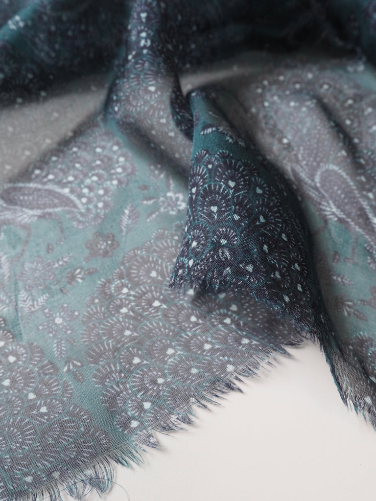 Teal Peacocks Silk Chiffon