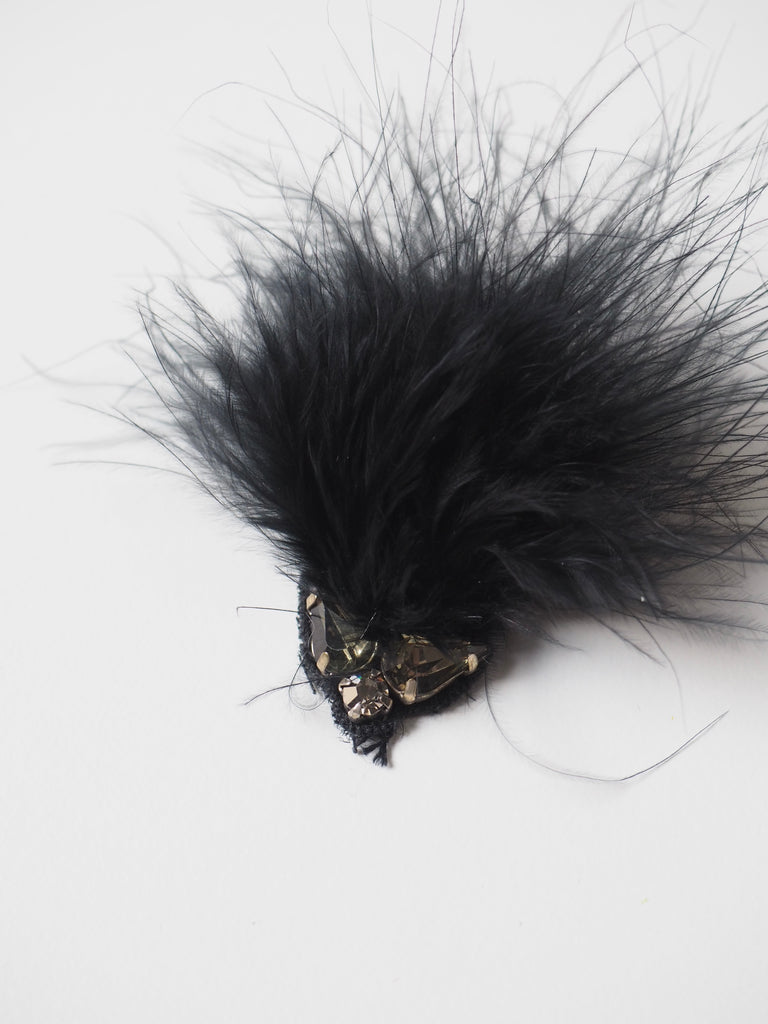 Black Marabou Feather Gem Motif
