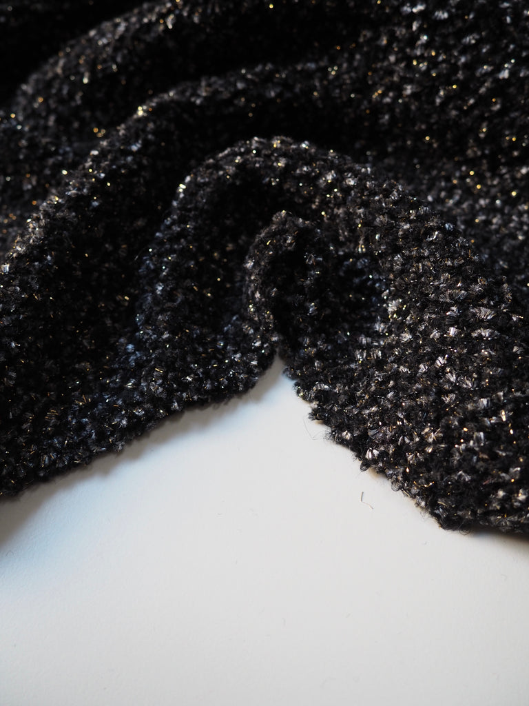 Black, Grey, & Gold Bouclé Stretch Wool Coating