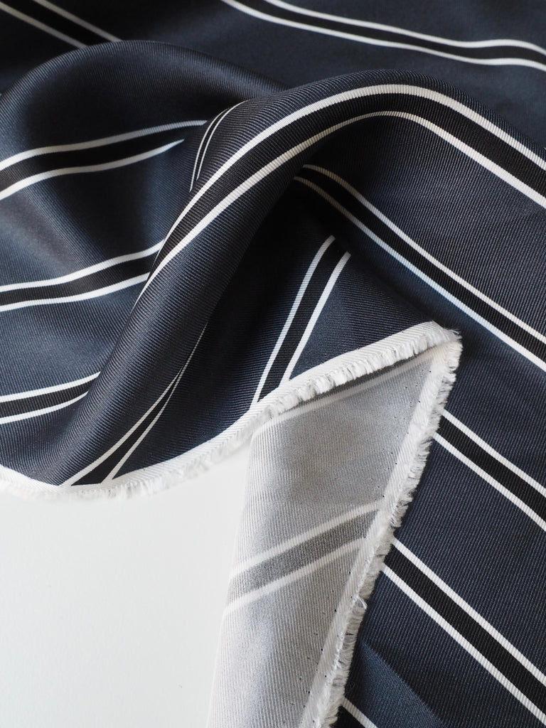 Black and Blue Varsity Stripe Silk Twill