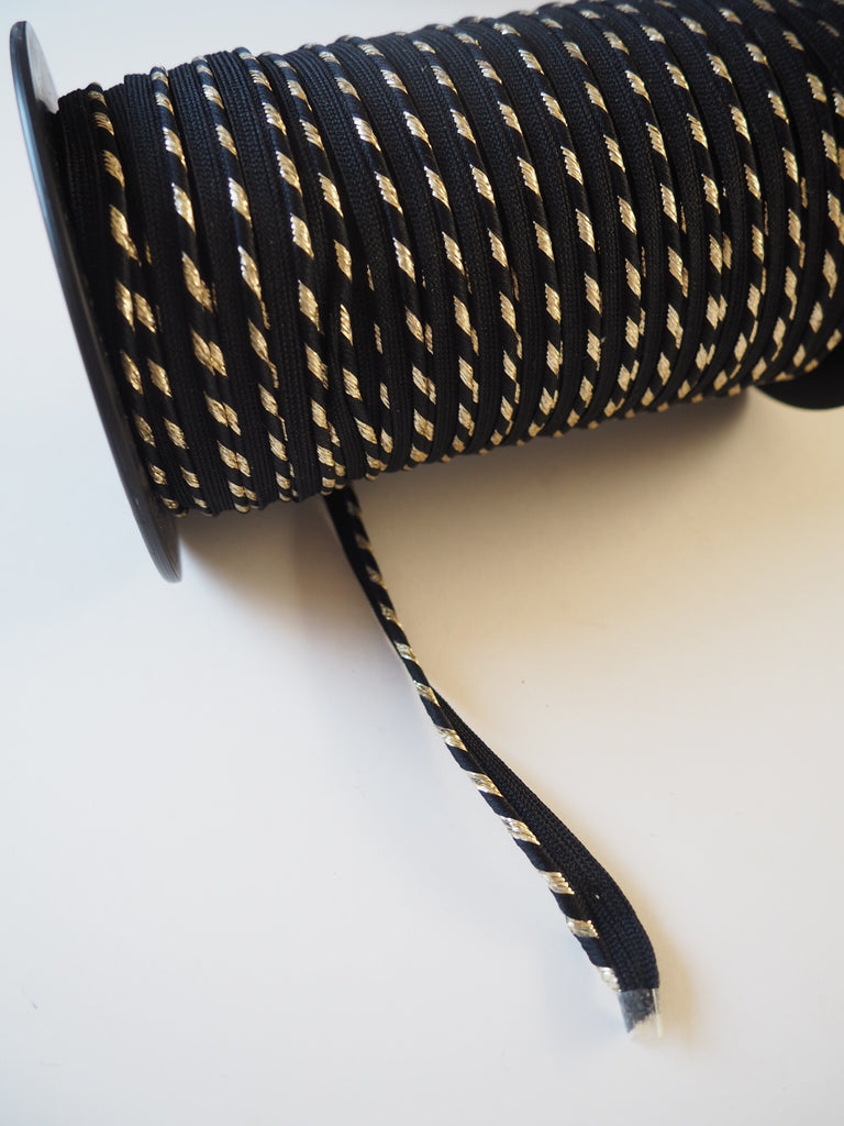 Gold and Black Metallic Stripe Woven Piping 7mm