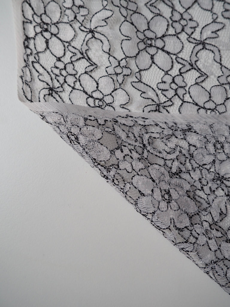 White and Black Fine Corded Lace