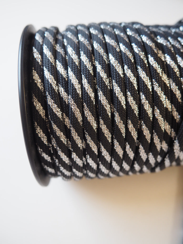 Silver and Black Metallic Stripe Cord 6mm