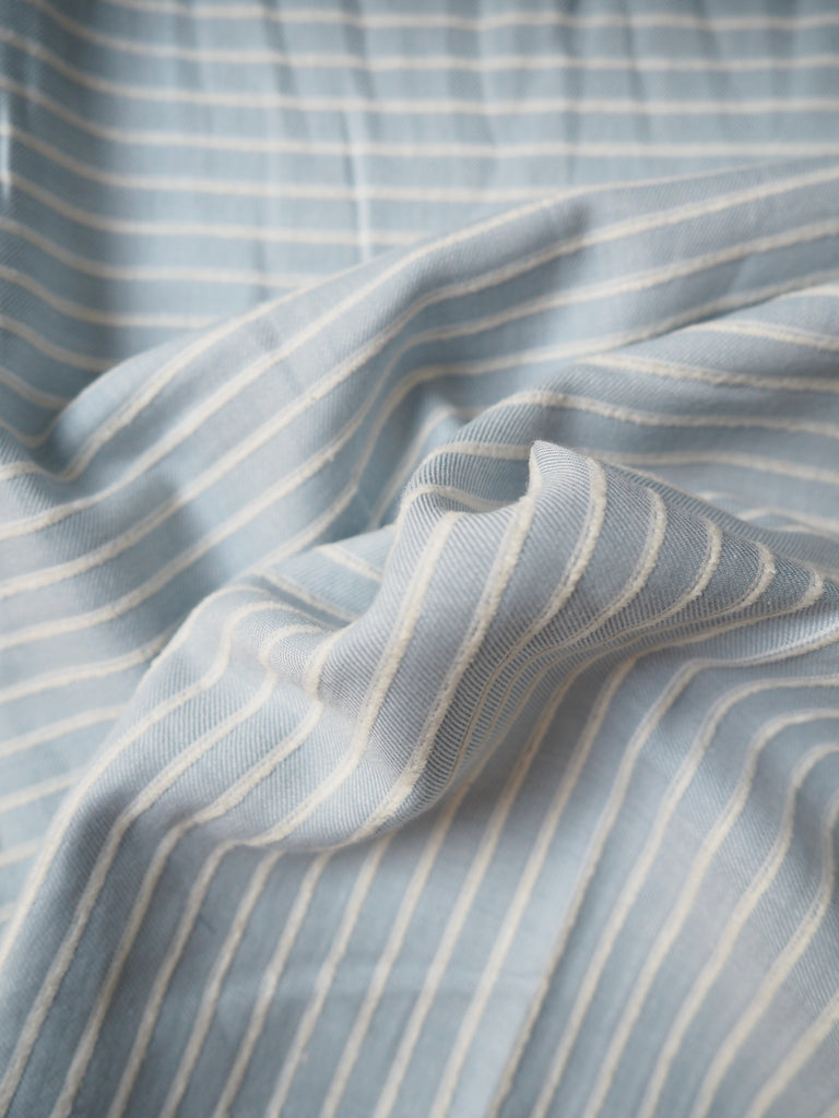 Chenille Stripe Pale Blue Cotton Twill