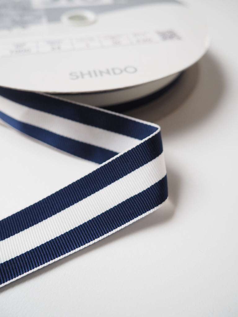 Shindo Blue + White Stripe Grosgrain Ribbon 24mm
