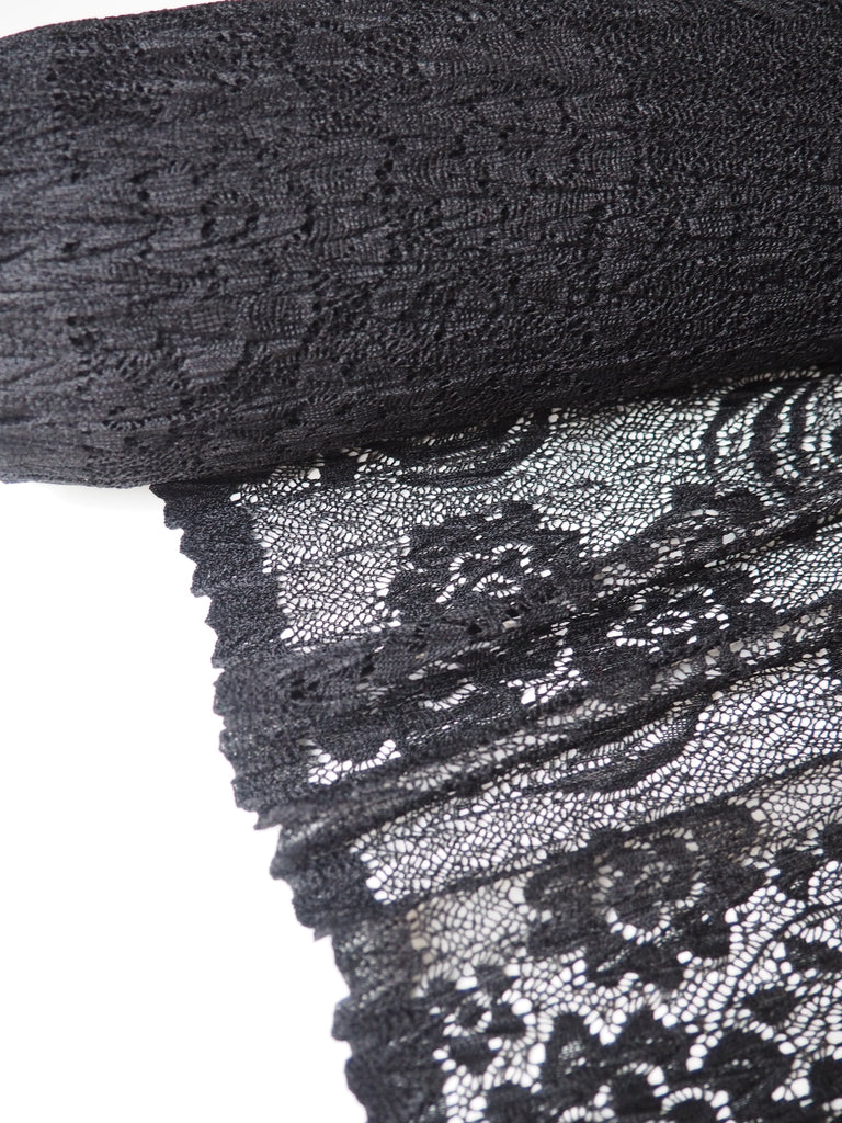 Black Scalloped Crinkle Stretch Lace