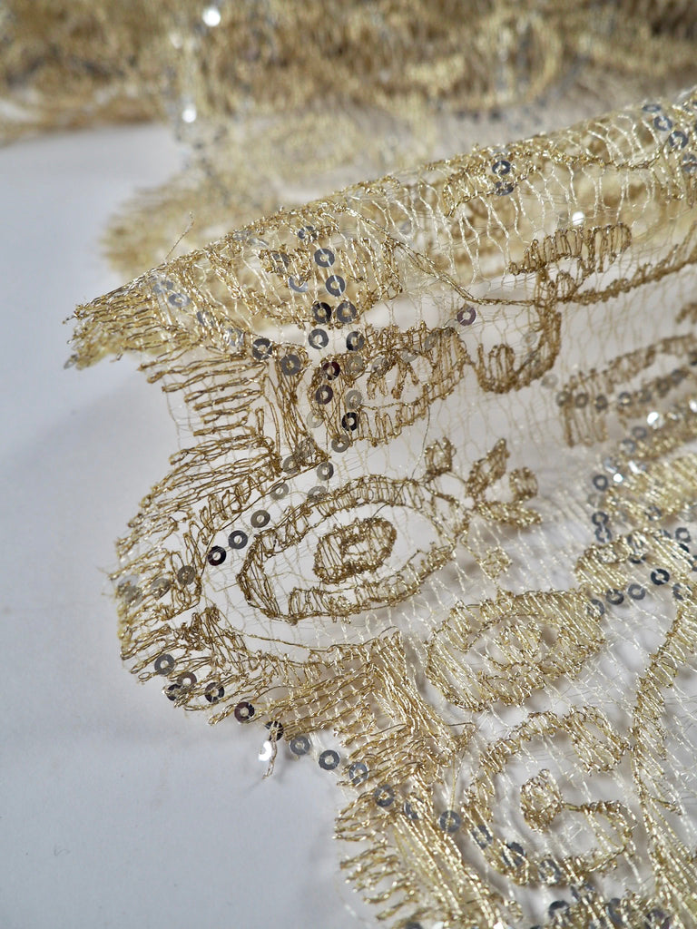 Fortuna Gold Sequinned Scallop Lace