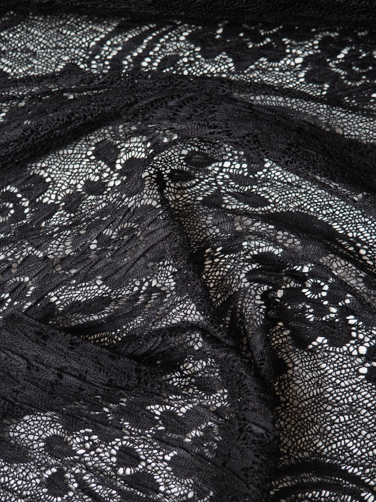 Black Scalloped Crinkle Stretch Lace