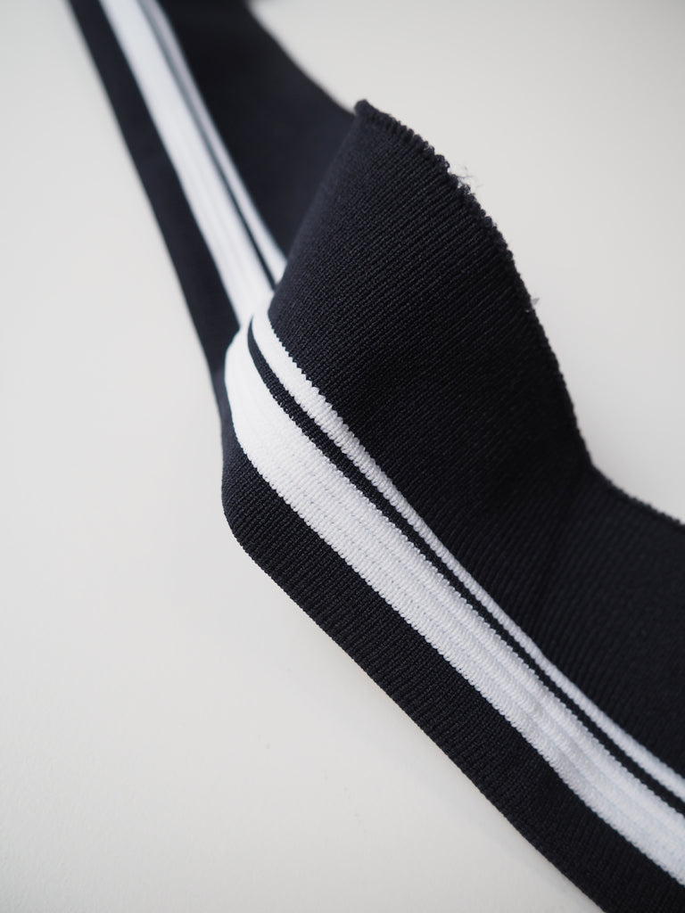 Navy and White Stripe Double Ribbed Cuff 7cm