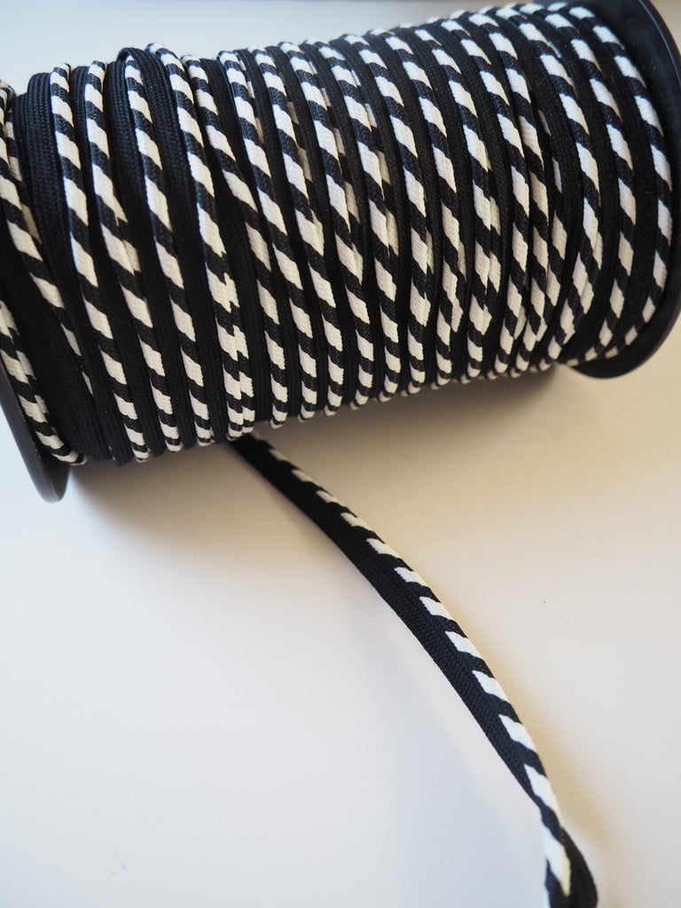 White and Black Stripe Woven Piping 12mm