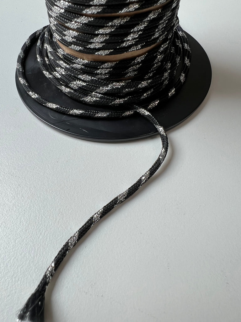 Silver and Black Metallic Stripe Cord 4mm