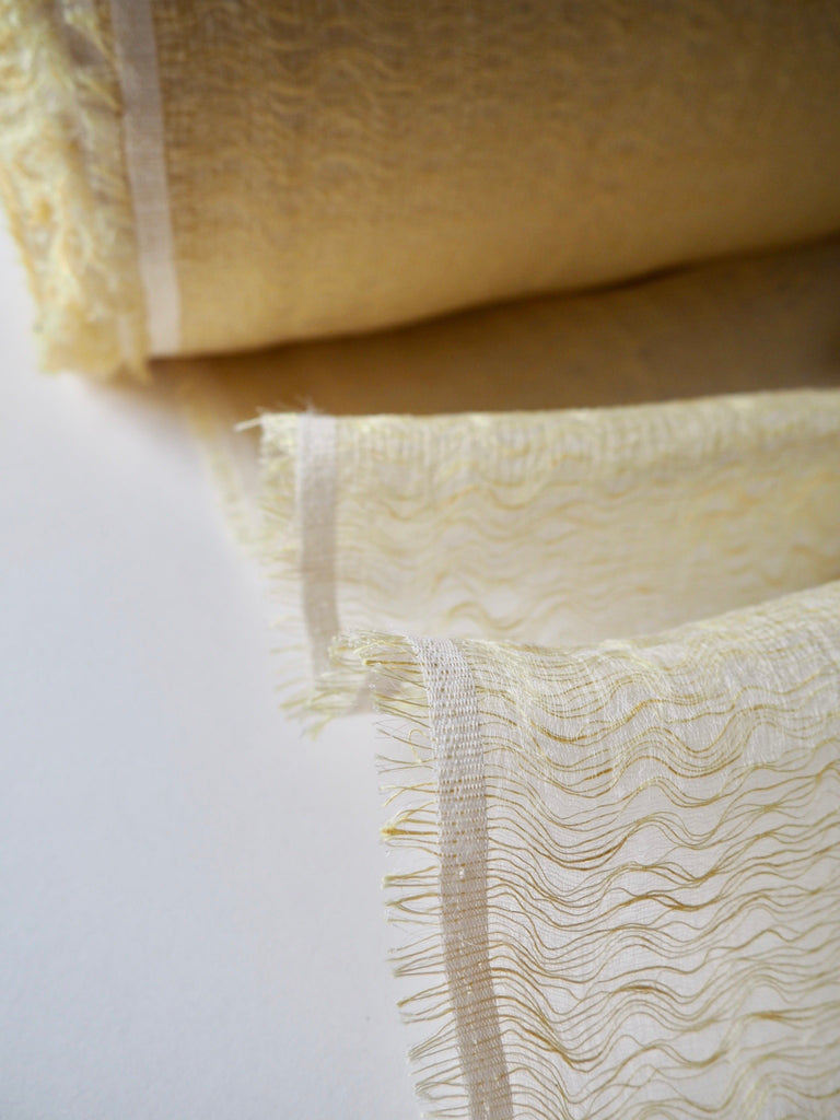 Yellow and Ivory Open Weave Silk Organza