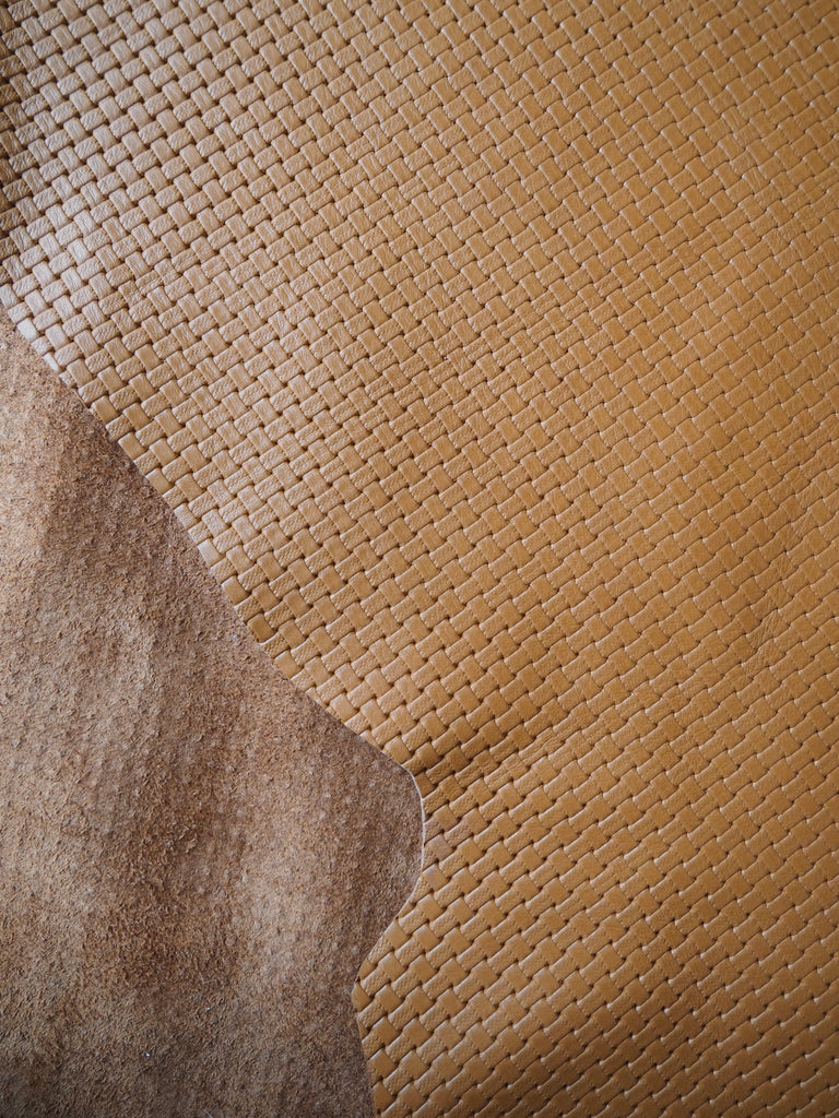Embossed Tan Basketweave Cow Hide Leather, 100 x 48cm