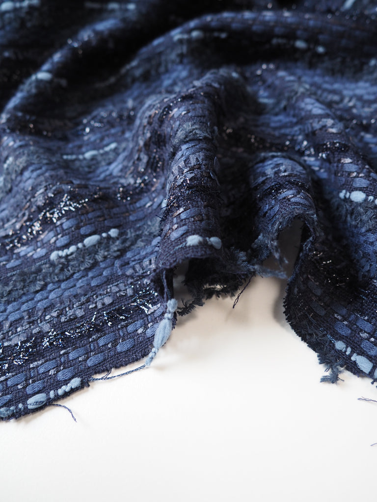 Indigo Metallic Cotton Blend Tweed