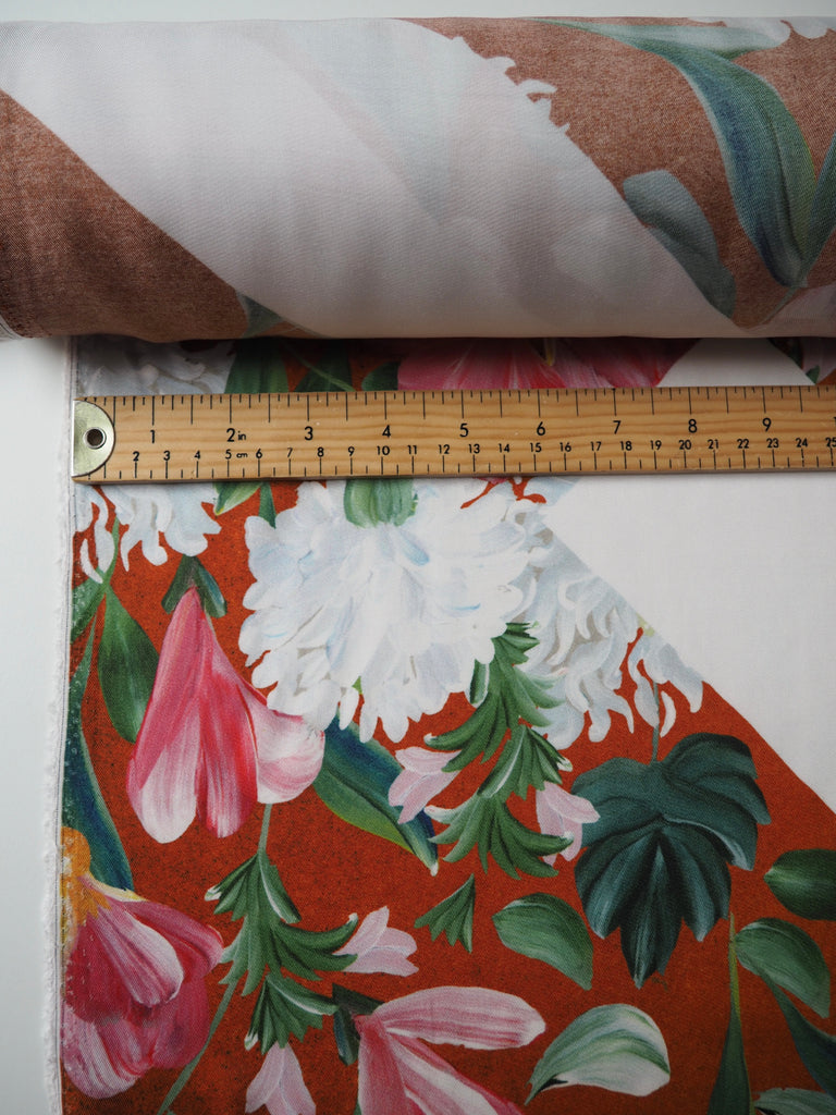 Abstract Autumn Floral Print Viscose Twill