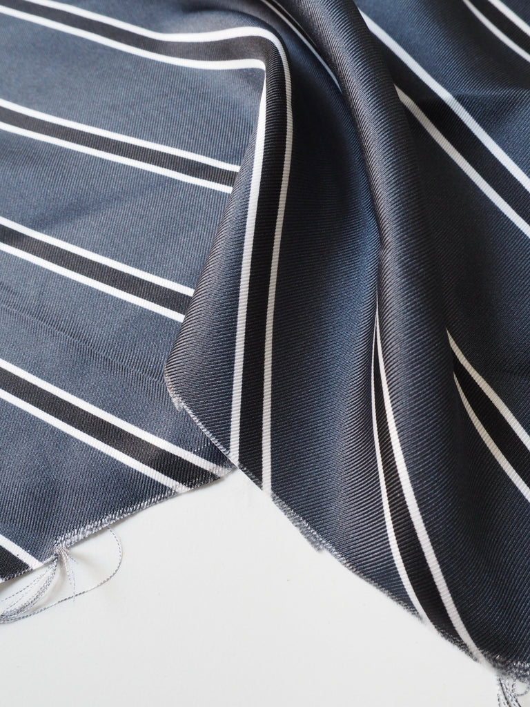 Black and Blue Varsity Stripe Silk Twill