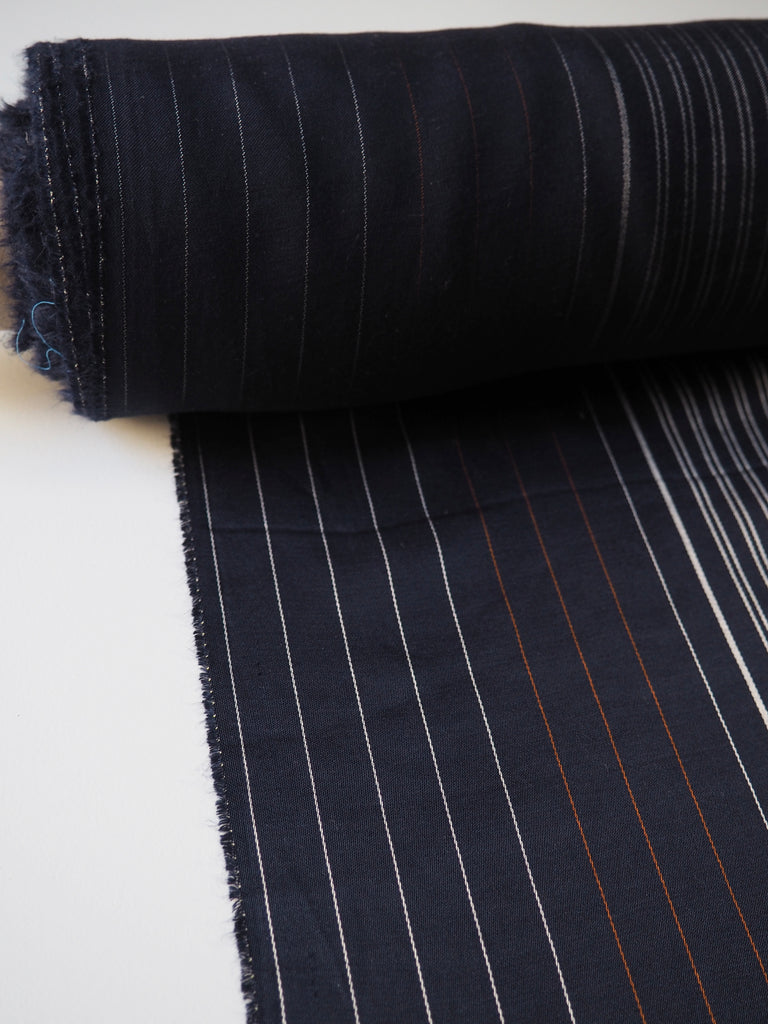 Navy Satin Stripe Wool + Viscose