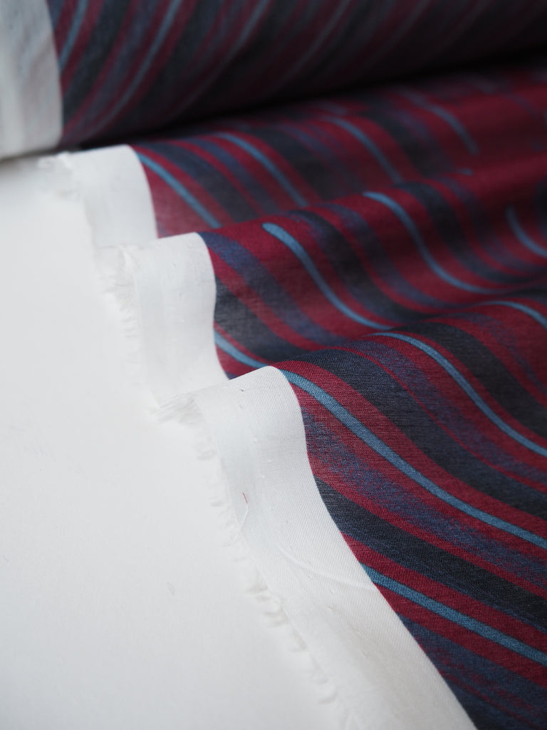 Burgundy and Navy Bias Brushstroke Cotton Voile