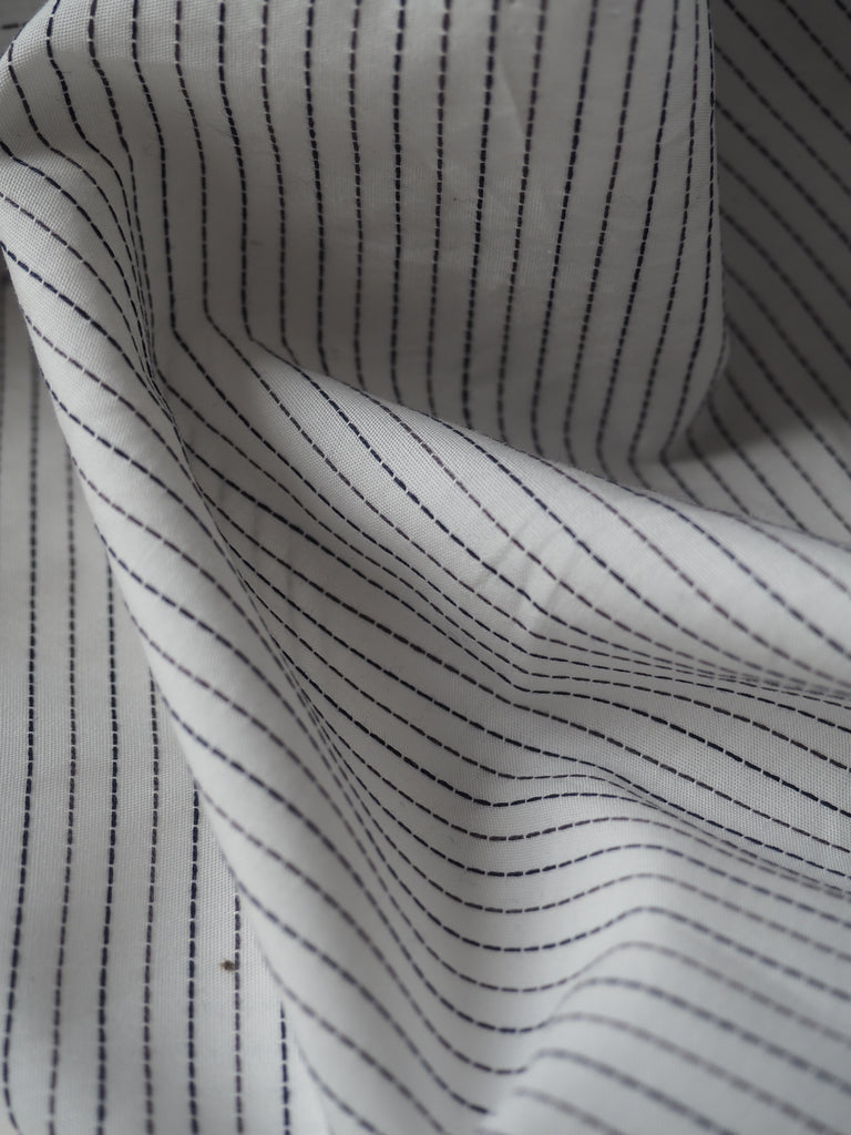 White and Navy Stitched Stripe Cotton