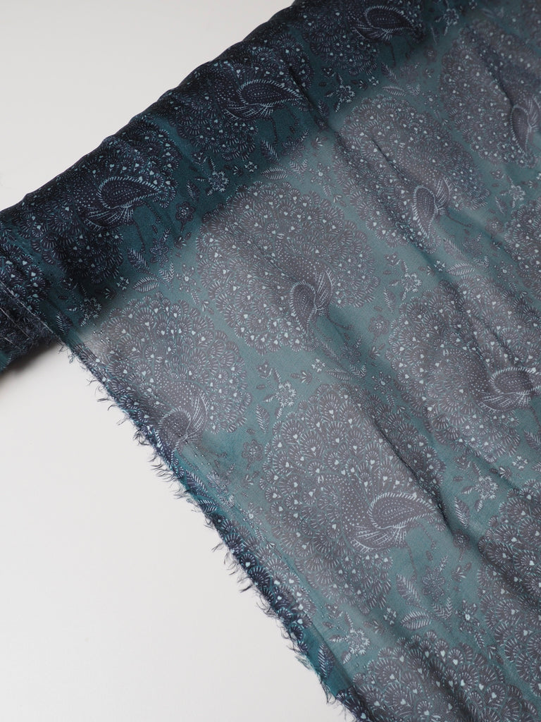 Teal Peacocks Silk Chiffon