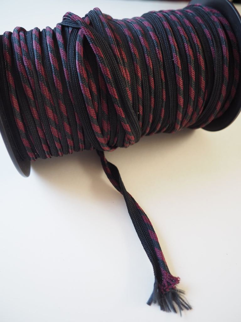 Burgundy and Black Stripe Woven Piping 12mm