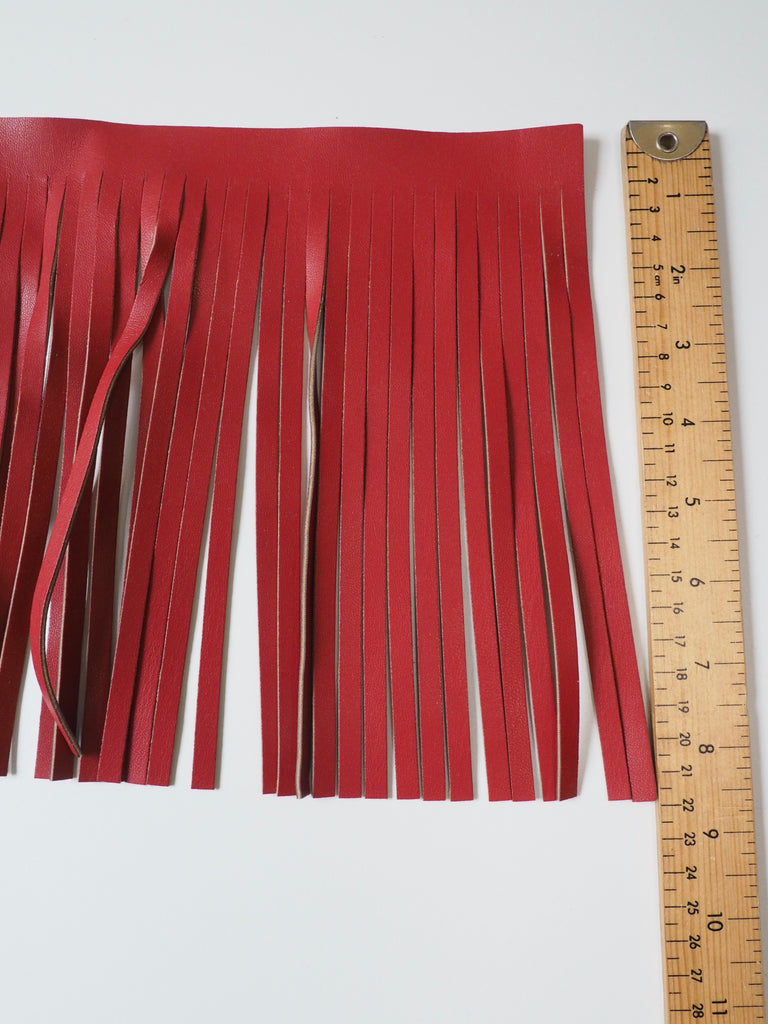 Red Faux Leather Fringe Trim 22cm