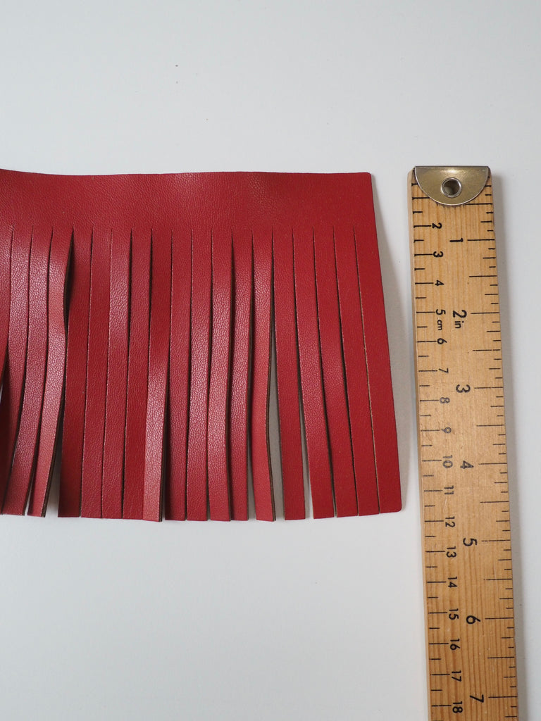 Red Faux Leather Fringe Trim 12cm