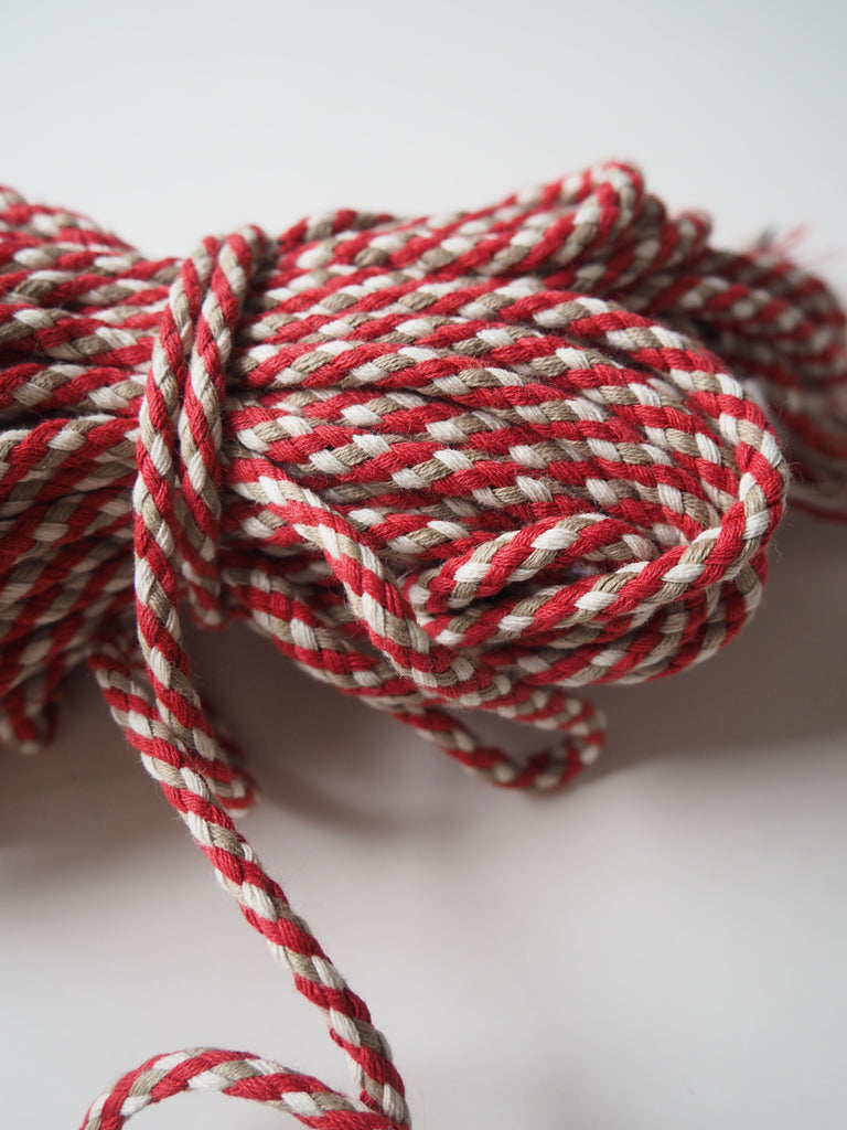 Red and Stone Cotton Braided Cord 6mm